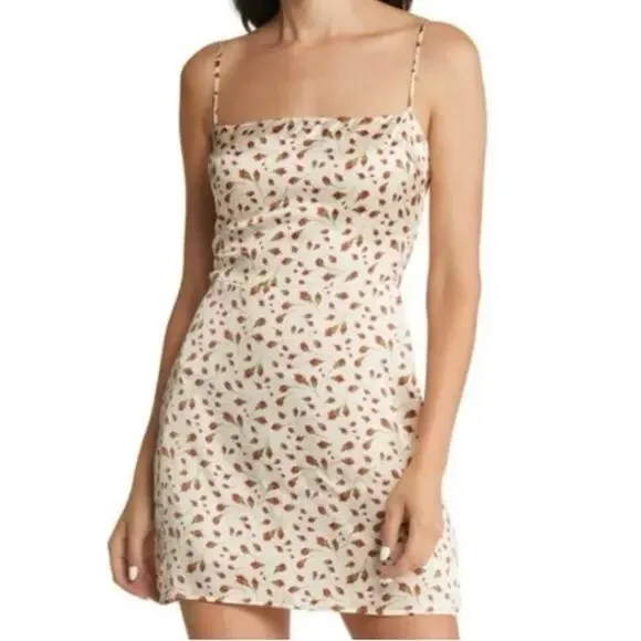 NEW Reformation Kosta Marion Dress Silk Smocked Floral Bud Ivory Size 8 - Picture 1 of 7